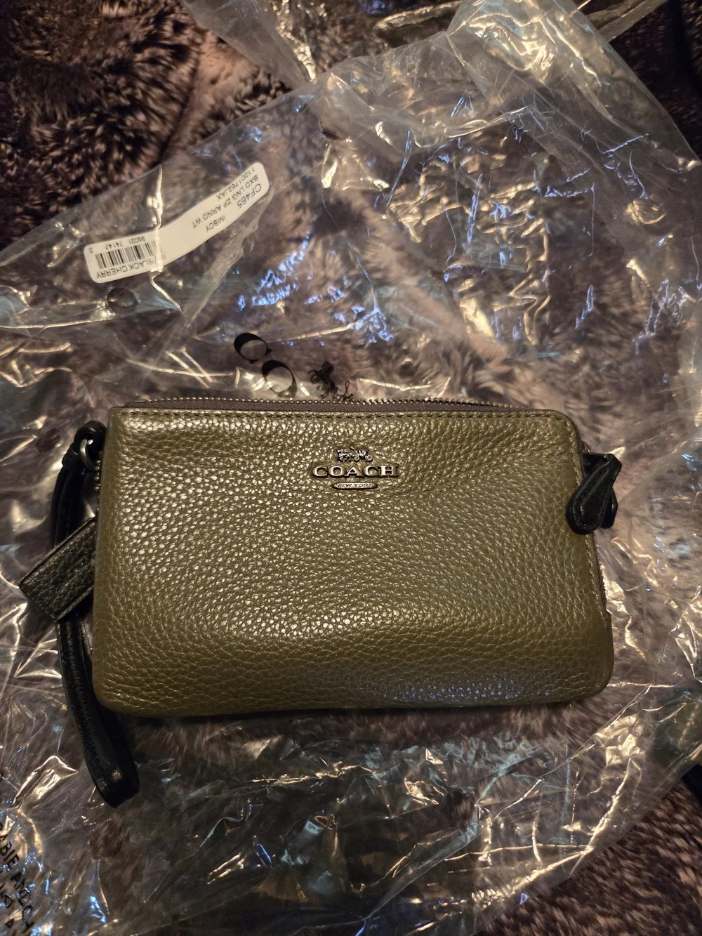 Coach Olive Green Pebbled Leather Wristlet
